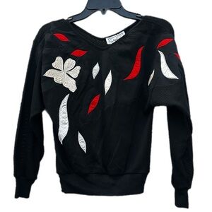 Deadstock NWT vintage Stephanie floral applique embroidered pullover Sweater S